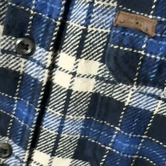 Orvis Heavy Flannel Shirt Shacket Men XL Blue Plaid Button Up Long Sleeve Pocket - Picture 4 of 10